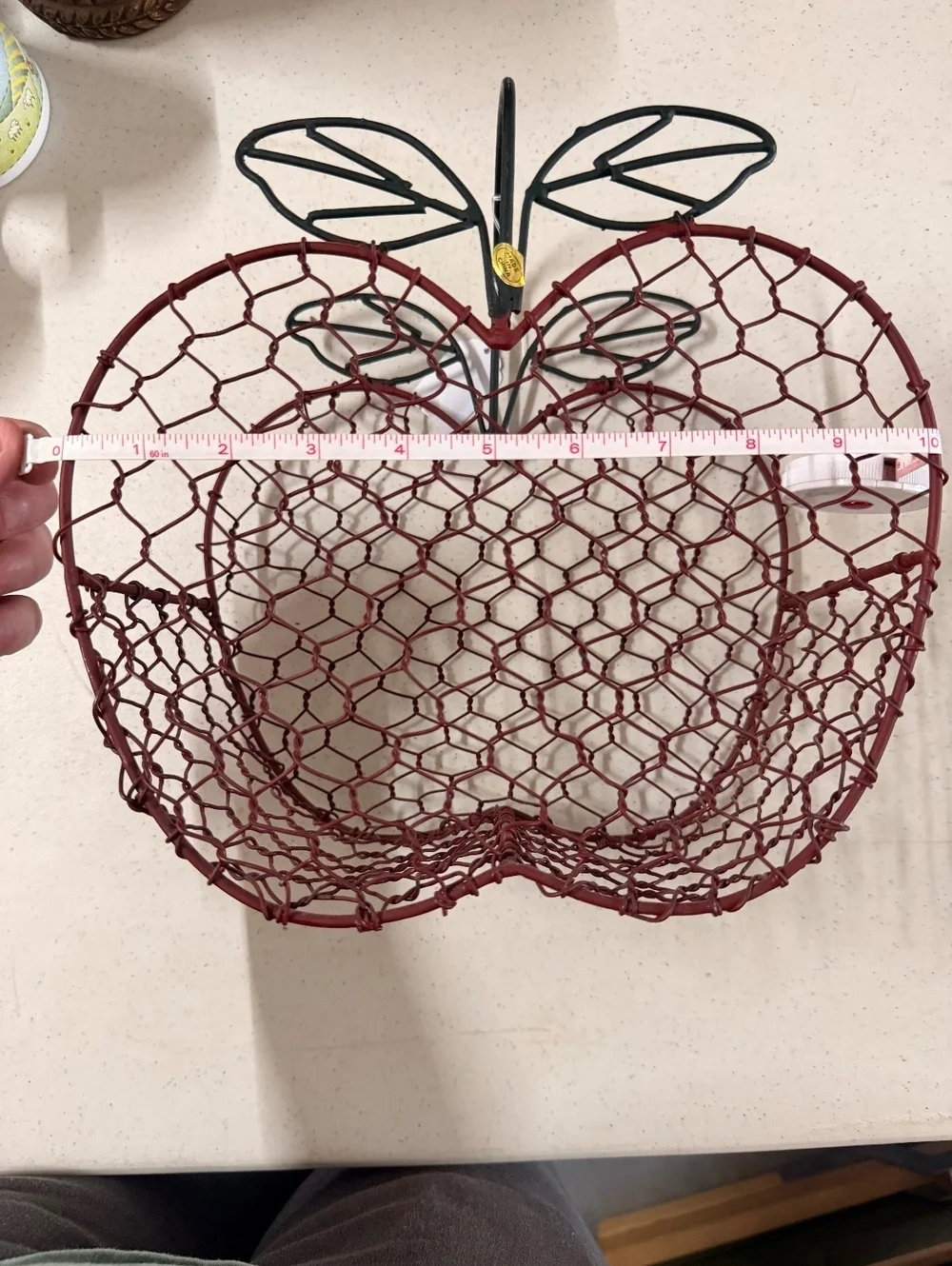 Decorative Apple-Shaped Wire Basket with Leaf Design
